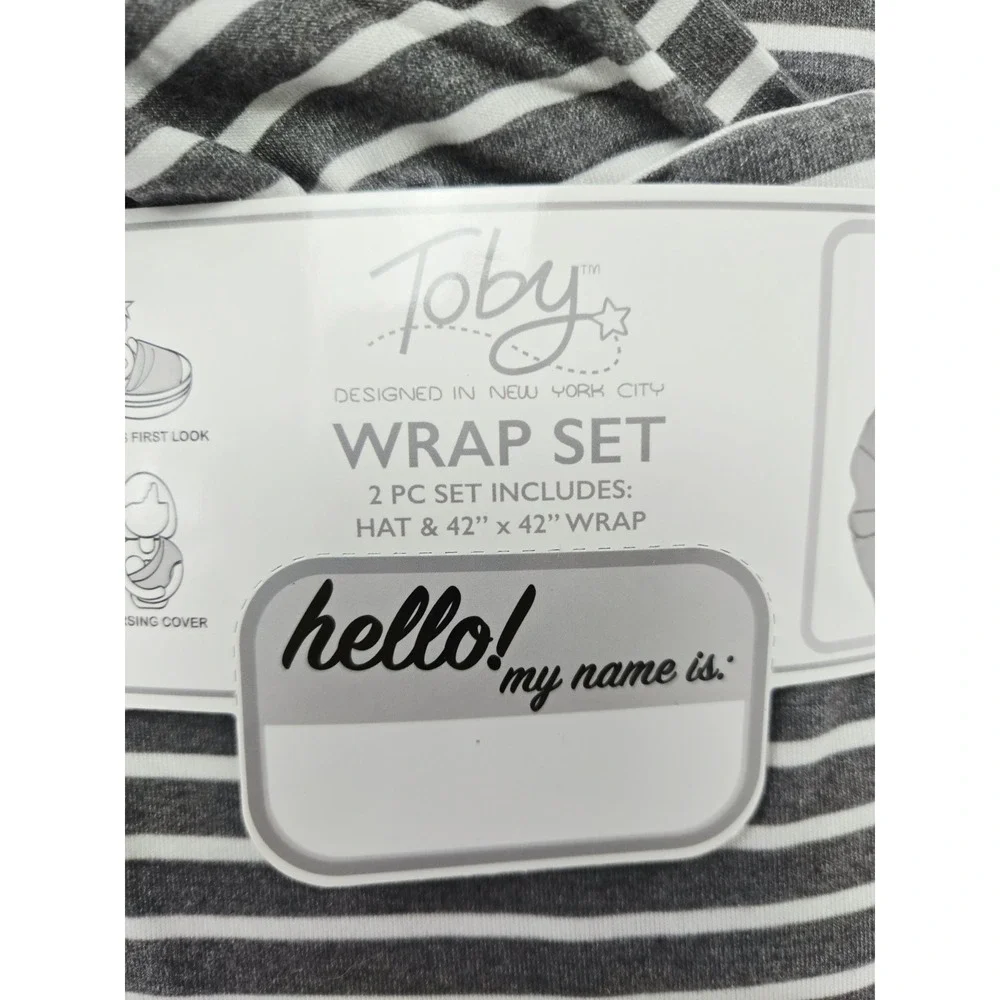 Toby Wrap Set NEW Grey White Stripe NYC hat wrap baby